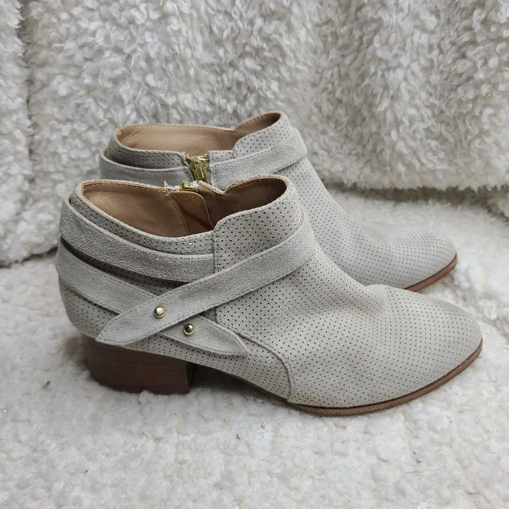 Anthropologie Taupe Perforated Suede‎ Ankle Boots sz 8.5